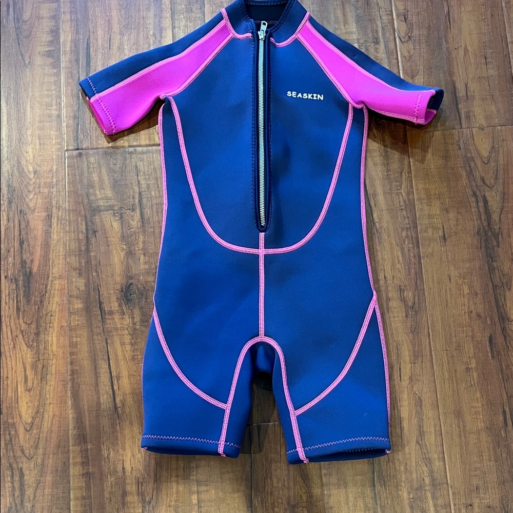 Seaskin Kids Swim Wetsuit - Navy and Pink